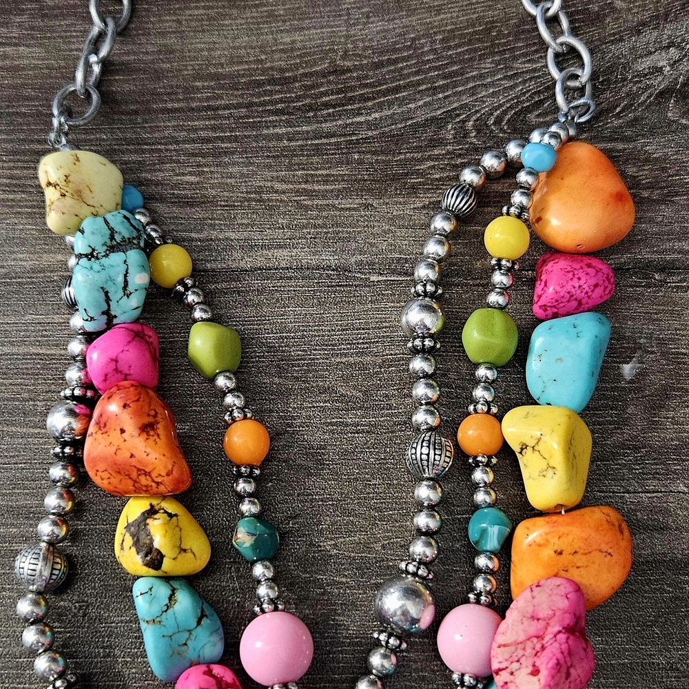 Multicolor Beaded Necklace with Silver Accents